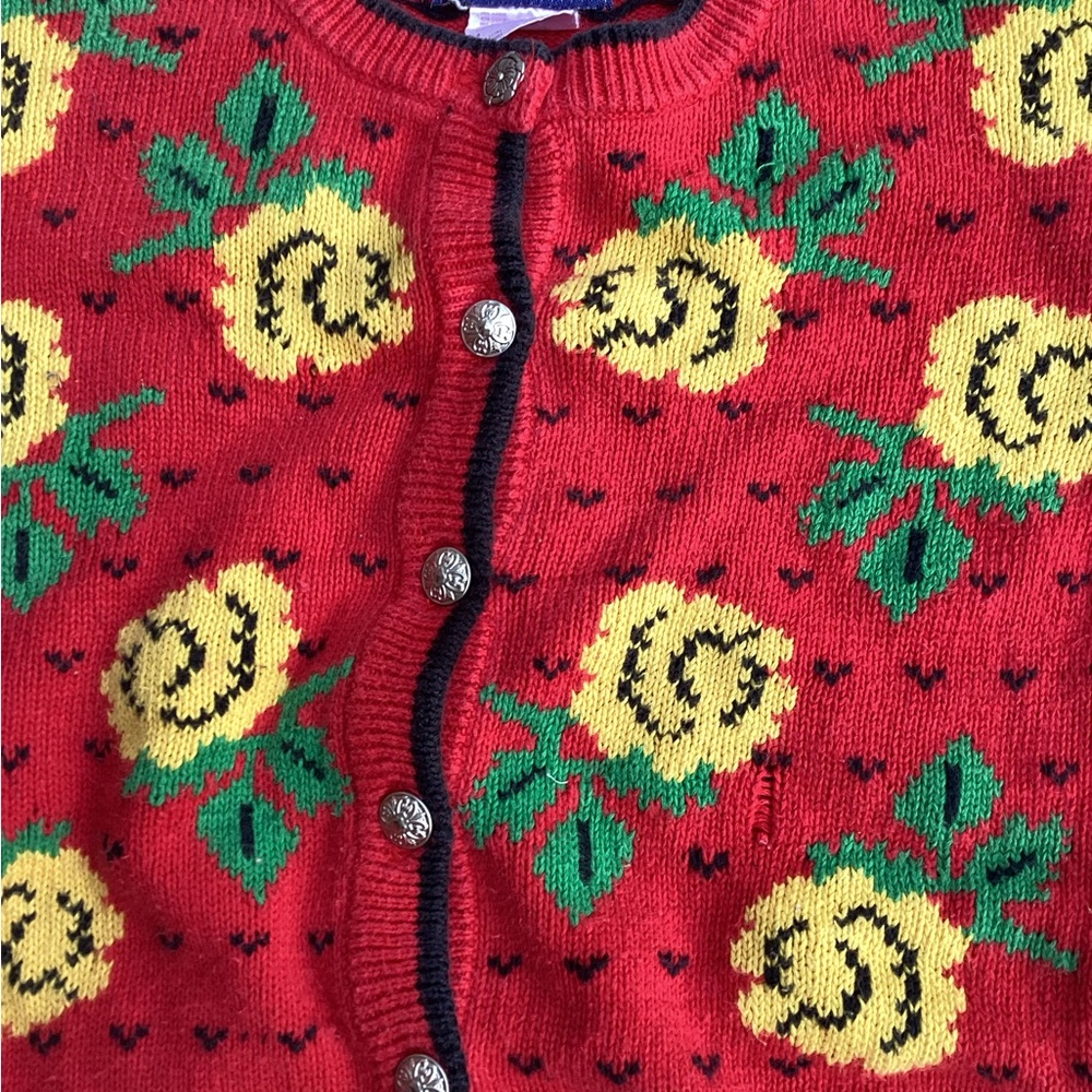 🥰 Vintage  CARDIGAN SWEATER •SILVER BUTTONS FLORAL  4/6 IMO - Picture 6 of 16